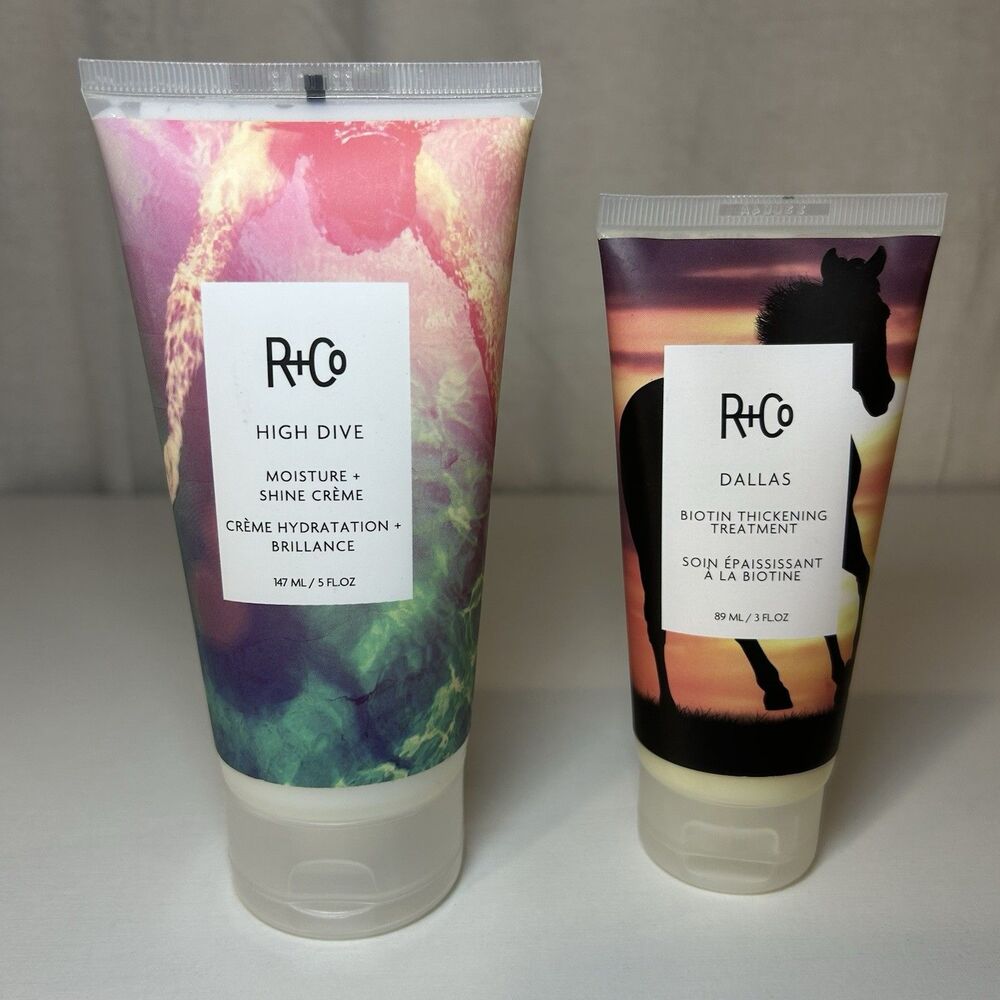 R+Co High Dive Moisture + Shine Creme + Dallas Biotin Thickening Treatment New
